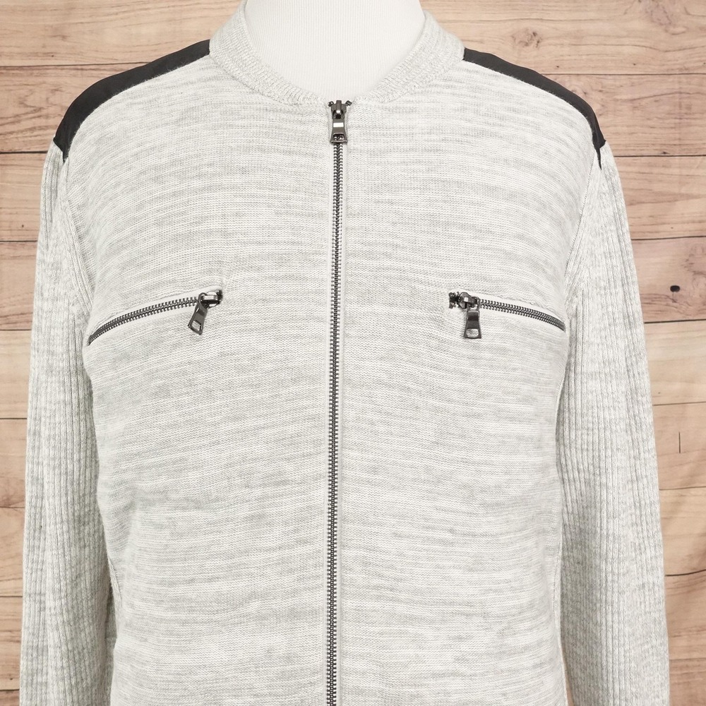 INC International Concepts Sweater Mens 2XL Gray Crew Neck Full Zip Knit Pockets